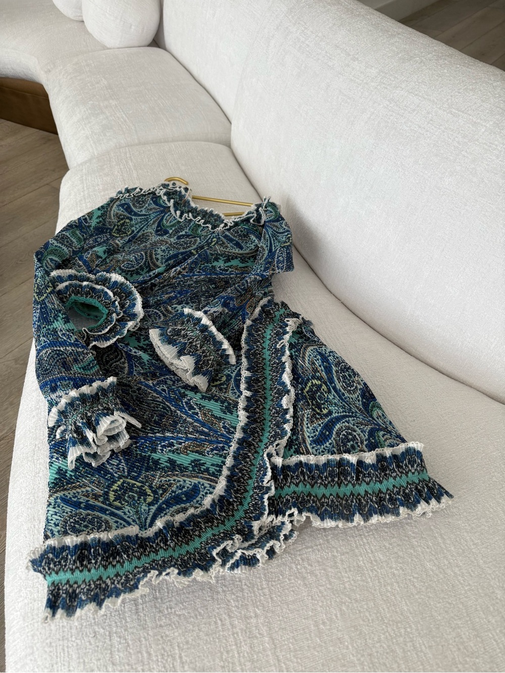 Zimmerman Blue Paisley Cold-Shoulder Ruffle Mini Dress - Picture 4 of 17